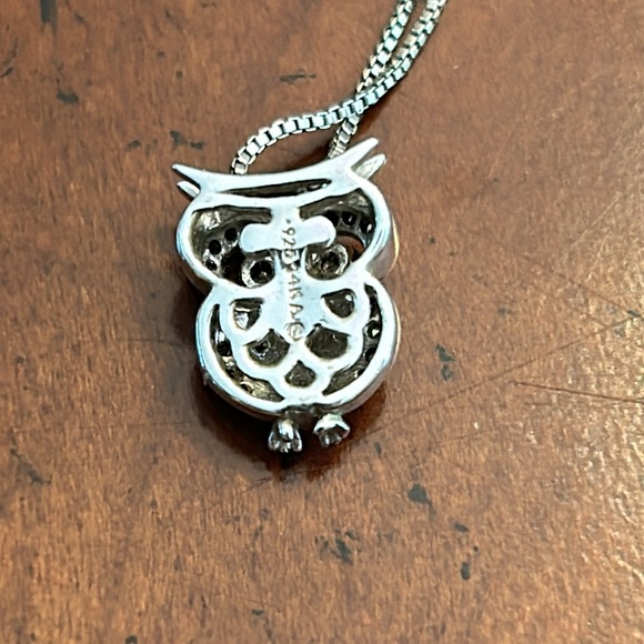 Sterling Silver 14K Gold Diamond Owl Pendant Box Chain Necklace - Picture 4 of 10